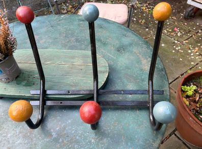 original 1960 s coat Hooks with coloured wooden balls