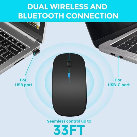 Wireless Bluetooth Rechargeable Mouse With Mouse Pad, Rechargeable, LED, Silent, Ultra-thin Design (Bluetooth 5.2 and 2.4GHz USB Receiver) | Portable Computer Mouse for Laptops, iPads, MacBooks and Apple Devices