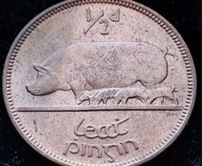 [#124] - Ireland 1942 | Irish 1/2d | Irish Half Penny | Sow | KM.10 | UNC