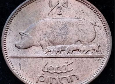 [#124] - Ireland 1942 | Irish 1/2d | Irish Half Penny | Sow | KM.10 | UNC