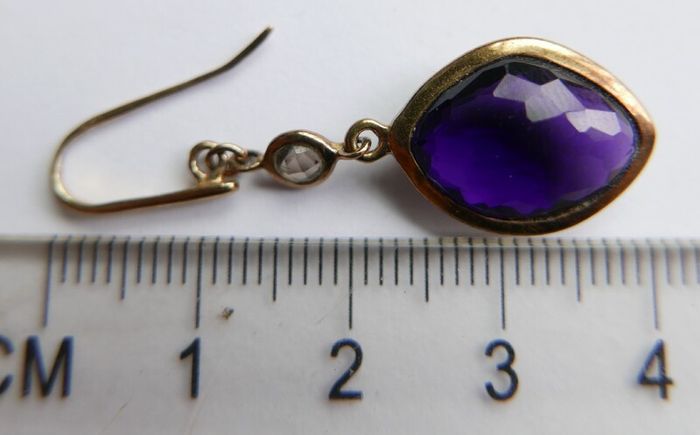 Vintage 925 Sterling Silver Gold Plated Amethyst Hook Drop Earringss