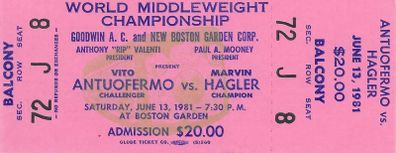 Marvelous Marvin Hagler vs Vito Antuofermo II Full Ticket 1981 Boxing Boston | 0116
