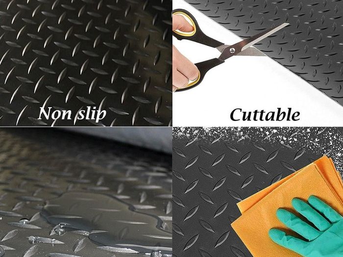 Rubber Garage Floor Mats 1M x 5M / 3.3Ft x 16.4Ft Anti-Slip Diamond Plate Mat 3mm Thick Heavy Duty Commercial Flooring Mat Roll for Under Car, Gym, Garage, Warehouse, Black