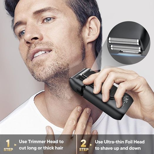 Brightup Foil Shaver, Electric Razor for Men, Upgraded Electric Shaver with Pop Up Trimmer, USB-C Rechargeable, Waterproof, Cordless, Double Floating Blade for Close Shaving, Black