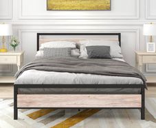 King Size Bed Frame with Wood Headboard,Metal