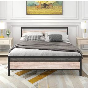 King Size Bed Frame with Wood Headboard,Metal