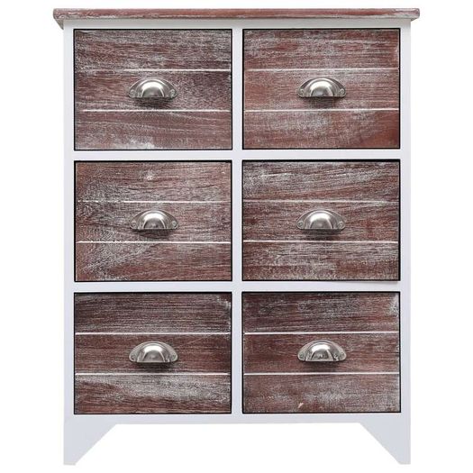 Side Cabinet with 6 Drawers Brown 60x30x75 cm Paulownia Wood