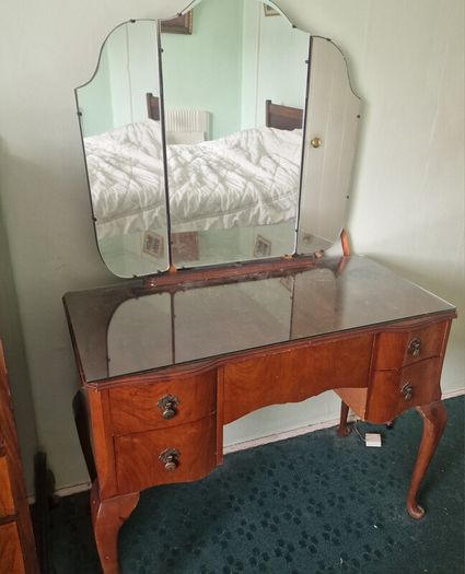Vintage Wooden Dressing Table with Triple Mirror