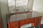 Vintage Wooden Dressing Table with Triple Mirror