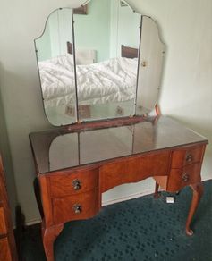 Vintage Wooden Dressing Table with Triple Mirror