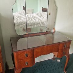 Vintage Wooden Dressing Table with Triple Mirror