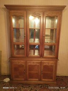 Solid wood and toughened glass display cabnet