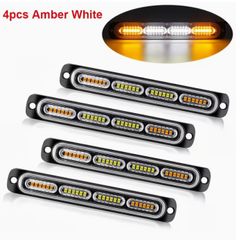 Bright 4pcs Ultra-Slim Amber White LED Work Light - Surface Mount LED Emergency Light with 24 LEDs, Mini Grille Lights