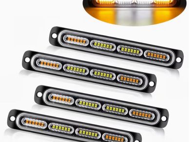 Bright 4pcs Ultra-Slim Amber White LED Work Light - Surface Mount LED Emergency Light with 24 LEDs, Mini Grille Lights