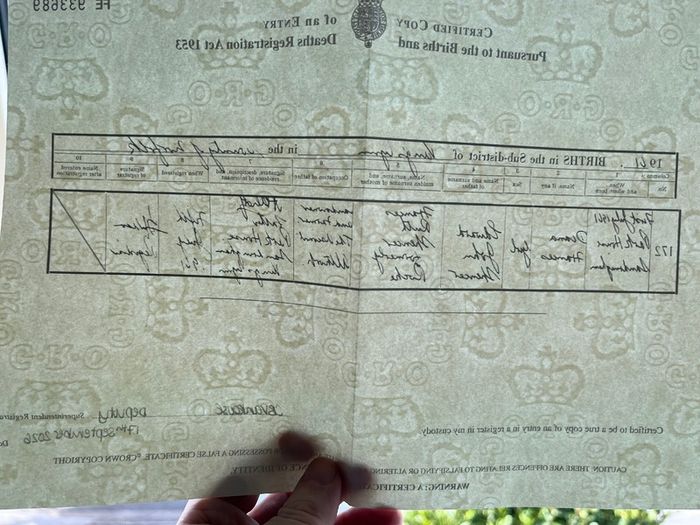 Lady Diana Spencer - Birth Certificate - Princess of Wales