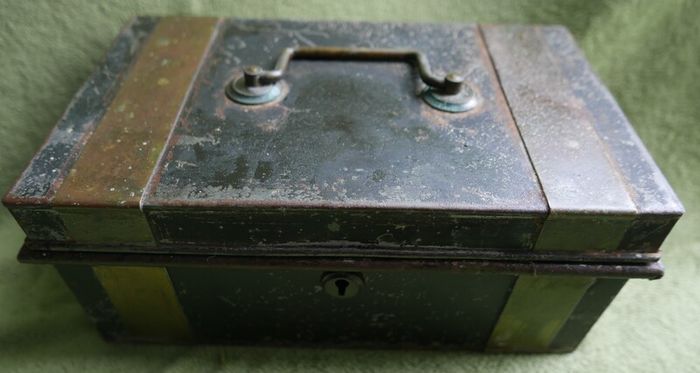 Vintage Black Metal Cash Box Document Tin Black Metal Tin Office Metal Box Supplies Office