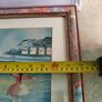 Vintage Small Oil Painting on board framed under glass of lady and child on the beach not signed. Image 3
