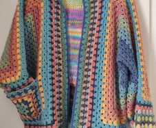 Crocheted colourful hexagon jacket