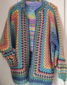 Crocheted colourful hexagon jacket
