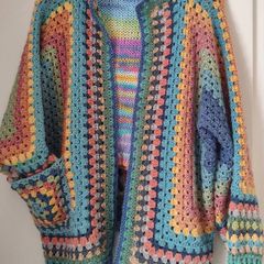 Crocheted colourful hexagon jacket