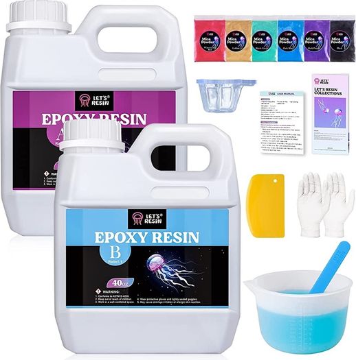 80oz Crystal Clear Casting Resin Kit, Bubbles Free Epoxy Resin Supplies, Clear Resin for Tumblers, Molds, Jewelry, Table Top, Epoxy Resin with 6 Mica Powders, Large Silicone Cup and More (FREE POSTAGE)