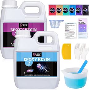 80oz Crystal Clear Casting Resin Kit, Bubbles Free Epoxy Resin Supplies, Clear Resin for Tumblers, Molds, Jewelry, Table Top, Epoxy Resin with 6 Mica Powders, Large Silicone Cup and More (FREE POSTAGE)