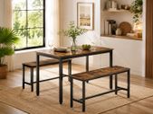 Industrial Dining Table Set with 2 Benches Kitchen Dining Set Rustic Breakfast Table for 4