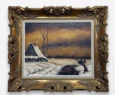 20th Century Dutch Winter Landscape Oil Painting