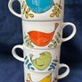 Vintage stacking cups  with bird motif x4 Image 3