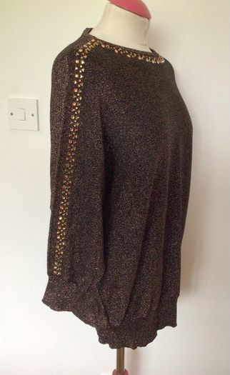Wallis Ladies Black and Gold Sparkle dolman sleeve jumper size L includes Post