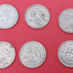 England 6 X 1920's 50% Silver Threeence Coins