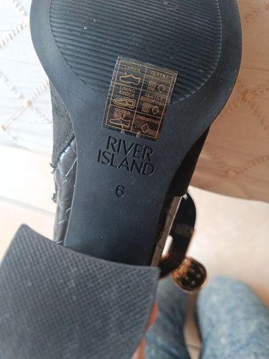 River island black ankle heels boots 6 39 gold steel trim strap padlock alligator print