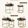 Set of 2 End Table, Nesting Tables with Gold Metal Frame Legs and Marble Black Top for Living Room, Bedroom, Office, Balcony, Apartment Black and Gold Image 4