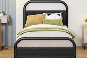 Single Bed Frame with Headboard, Black Single Bed 90x190 cm with Under-Bed Storage,Steel Slats Mattress Foundation Round Pipe Design,Black