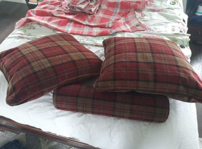 Feather filled tarten cushions and bolster