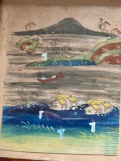 Japanese woodblock Pictures diptych featuring a landscape scene in the style of Edo-period ukiyo-e artists