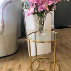 Gold and Glass Round Side Table