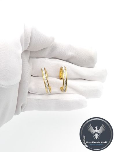 Gold Bonded 925 Sterling Silver & CZ Hoop Earrings
