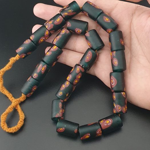 Vintage Cylinder Shape Gabri Style Eyes Glass Beads Necklace Strand