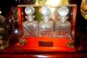 Antique 3-Decanter Wooden &amp; Brass Tantalus