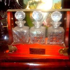 Antique 3-Decanter Wooden & Brass Tantalus