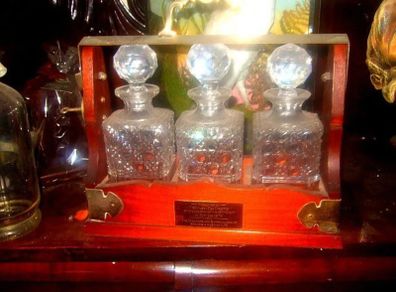 Antique 3-Decanter Wooden & Brass Tantalus