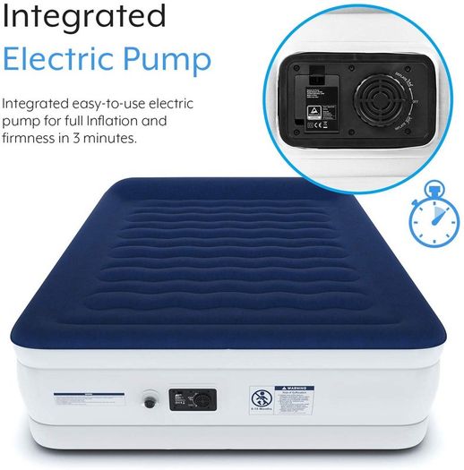 Luxury King Size Double Queen Air Bed - Elevated Inflatable Air Mattress, Electric Built-in Pump, Raised Pillow & Structured I-Beam Technology, Height 56cm