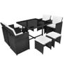 9 Piece Outdoor Dining Set with Cushions Poly Rattan Black Image 4