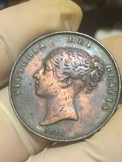 1846 Penny Victoria SCARCE DATE Nice Grade