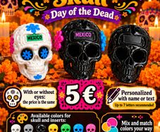 Personalised Dia de Muertos Skull, Custom Colours, Name