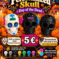 Personalised Dia de Muertos Skull, Custom Colours, Name