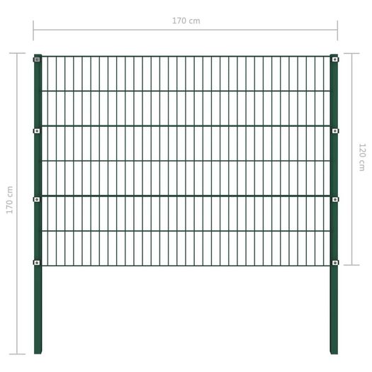 Fence Panel with Posts Iron 1.7x1.2 m Green