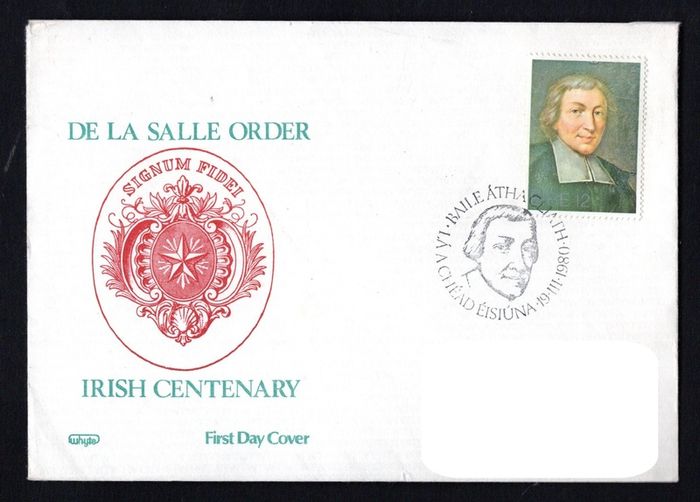 1980 Ireland Centenary of the Arrival of the De La Salle Brothers in Ireland Commemorative Stamp Whytes Addressed First Day Cover (FDC) with Baile Atha Cliath Pictorial cancel