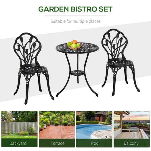 3PCs Garden Table Set Bistro Set Round Table with Umbrella Hole and 2 Chairs for Outdoor Indoor Patio Balcony Aluminium